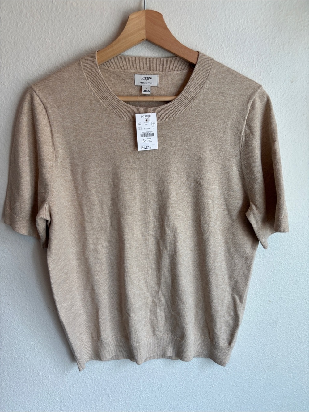 J. Crew women’s Crewneck Short-Sleeve Sweater Khaki large